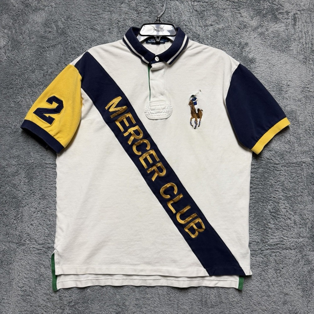 VTG Polo Ralph Lauren Shirt Mens L Cotton Mercer Club Rugby #2 Big Flesh Pony